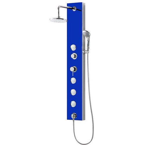 Panel De Ducha Vidrio Con Hidro 4 Jets Azul Aura