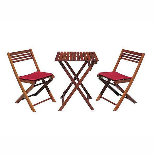 Set Madera Mesa + 2 Sillas Plegables Marrón Outzen