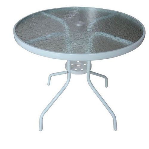 Mesa Con Tapa Vidrio Redonda Blanco 80 Cm Outzen