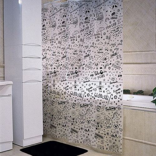 Cortina Baño Quality 180x180 Cm. Funny Word + Ganchos