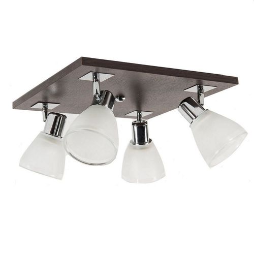 Spot Bajo Consumo 4 Luces E27 Wengue/Cromo con Tulipa Vidrio