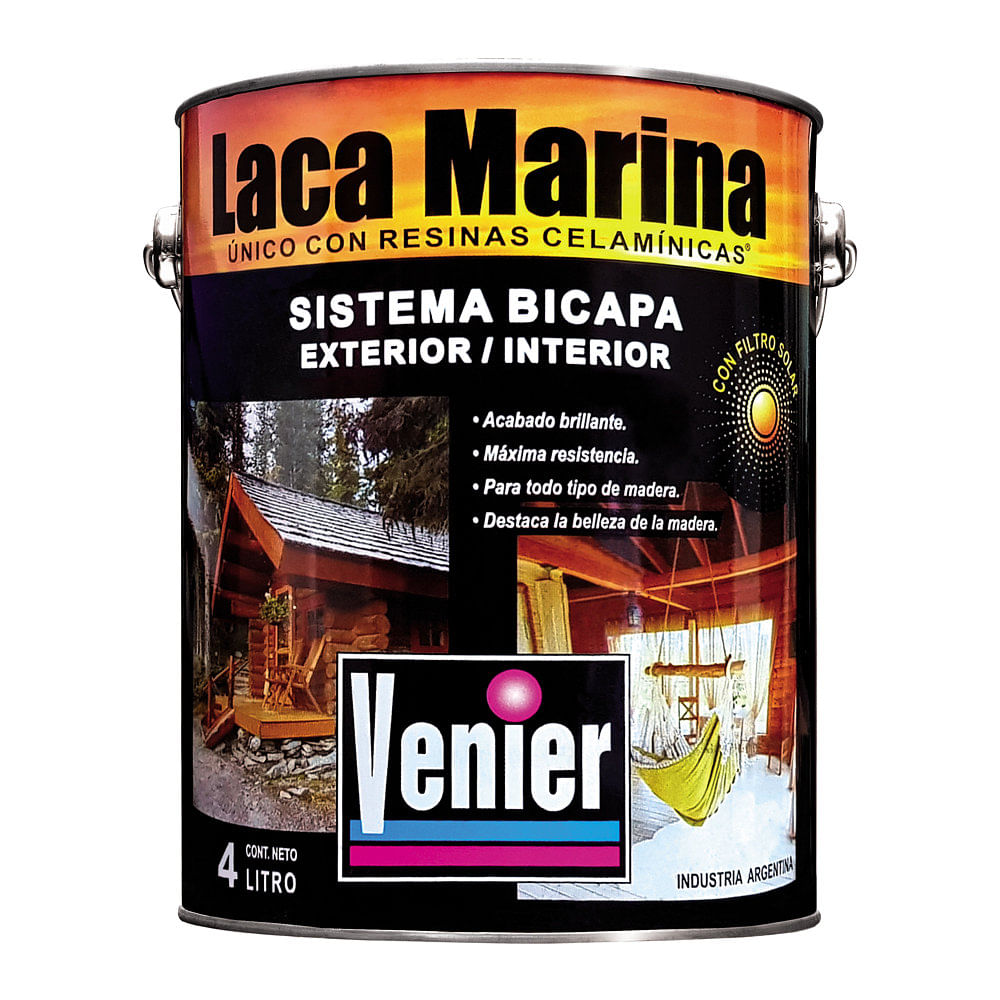 Laca Marina Interior/Exterior Brillante 4 Lts Sistema Bicapa Venier