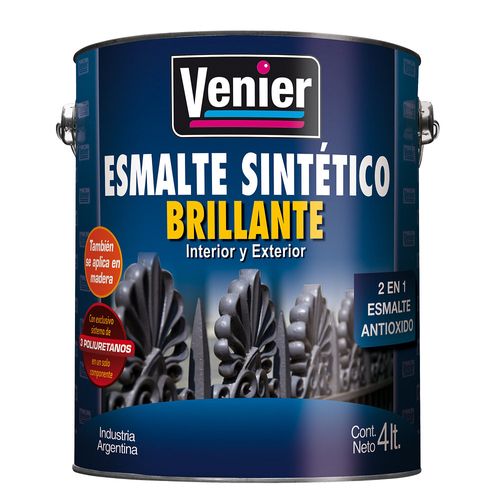 Esmalte Sintético 3P Interior/Exterior Negro Brillante x4Lts Venier