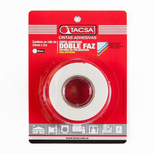Cinta Doble Faz De Espuma Blanco 24 Mm 2 Mt TACSA