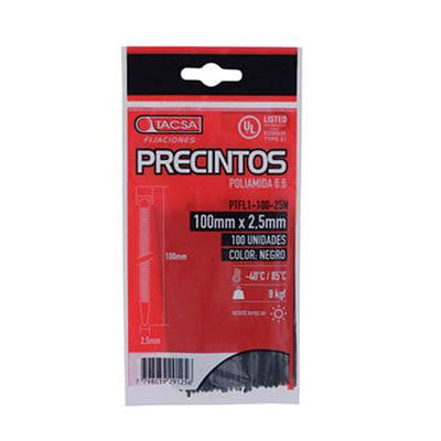 Precinto Negro 100X2.5 Mm 28X21X2,7 Cm X 100 Un Tacsa
