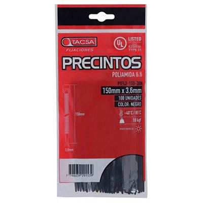 Precinto Negro 150X3.6 Mm 35X22X3 Cm X 100 Un Tacsa