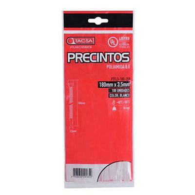 Precinto Tacsa x100Unidades 180x3.5Mm Blanco 42x30x3,5Cm