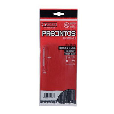 Precinto Tacsa x100Unidades 180x3.5Mm Negro 42x30x3,5Cm