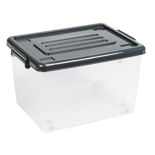 Caja Plástica Transparente 37 Lts con Ruedas Tapa Gris