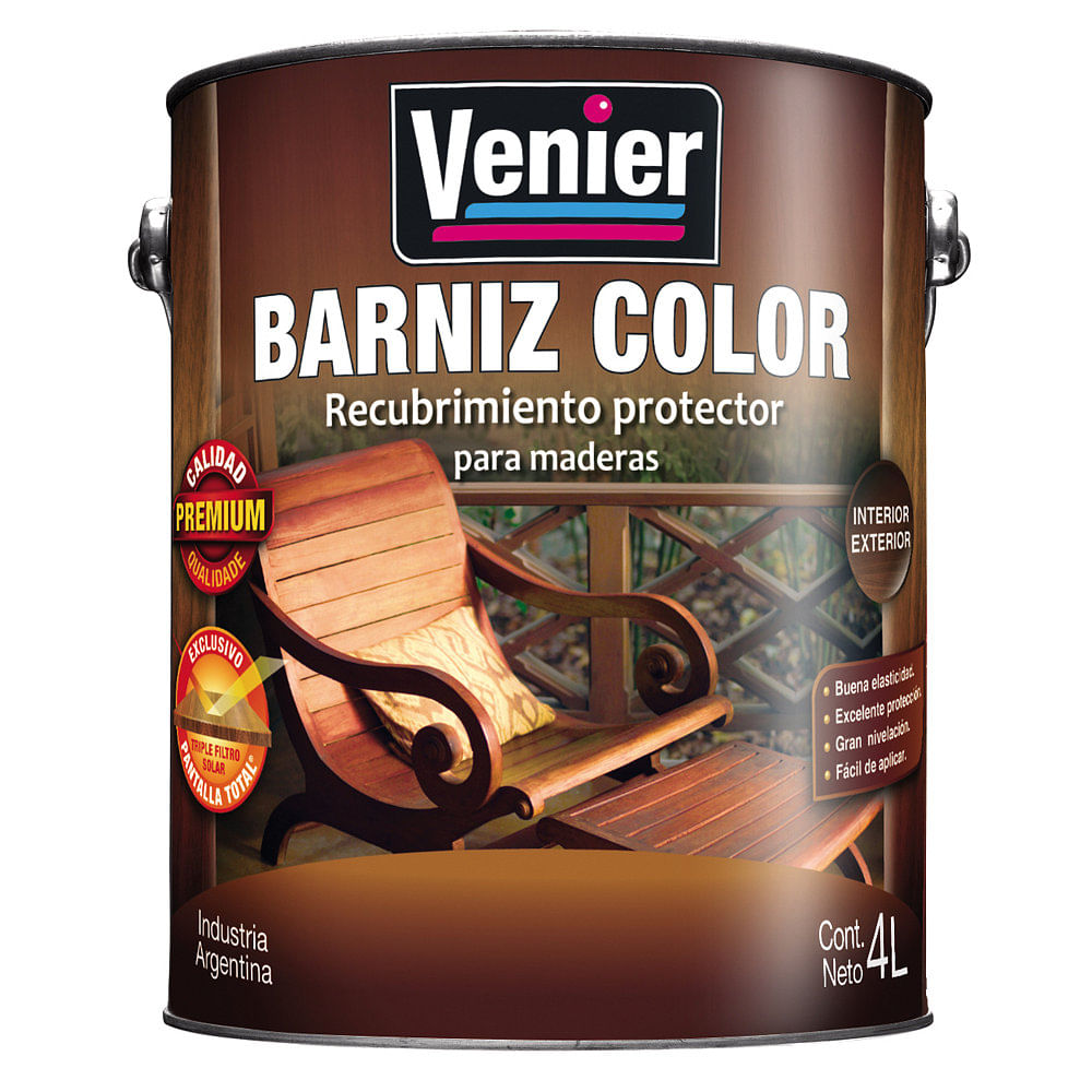 Barniz Color Roble Oscuro Brillante 4 Lts Interior/Exterior Venier