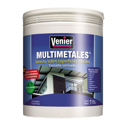 Esmalte Al Agua Multimetales Venier Negro Satinado x1Lt