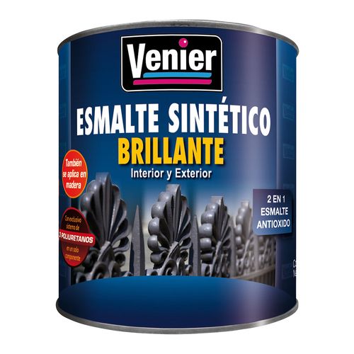 Esmalte Sintético 3P Interior/Exterior Negro Brillante x 0.25Lt Venier