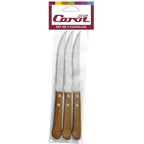 Cuchillo Acero Inoxidable Mango De Madera X 3 U Carol