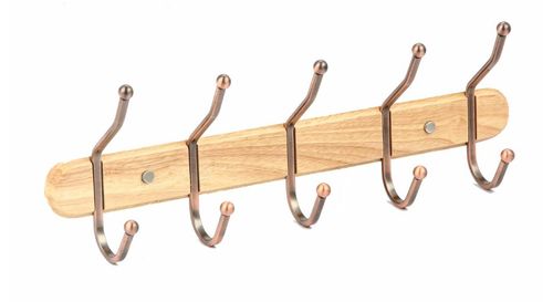 Perchero Pared 5 Ganchos Madera Y Bronce Suka