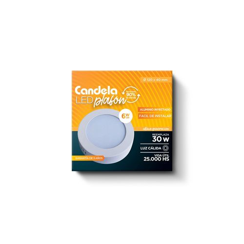 Plafón LED Redondo Base 6 W Cálido Blanco Candela