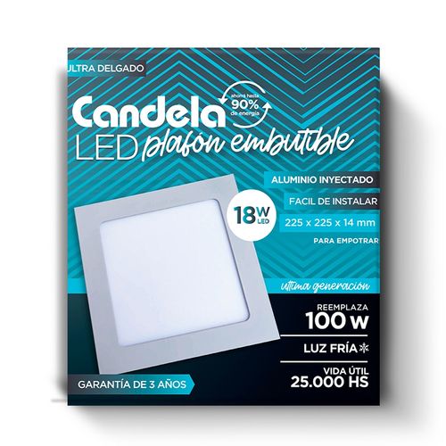 Plafón Led Cuadrado Embutible 18 W Fría Blanco Candela