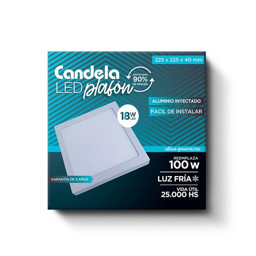 Plafón Led Cuadrado Base 18 W Fría Blanco Candela