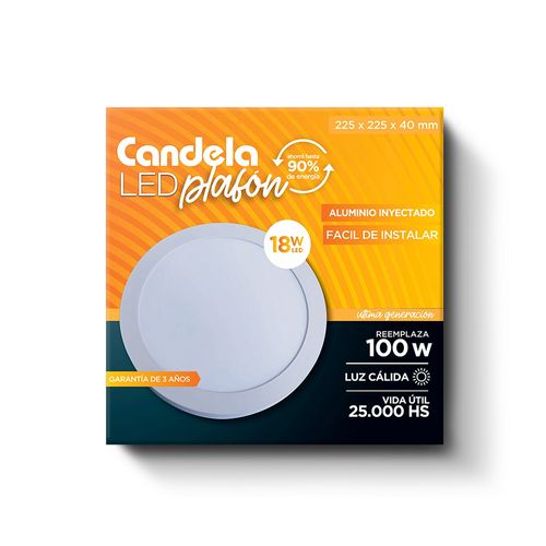 Plafón LED Redondo Base 18 W Cálido Blanco Candela