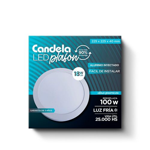 Plafón LED Redondo Base 18 W Fría Blanco Candela