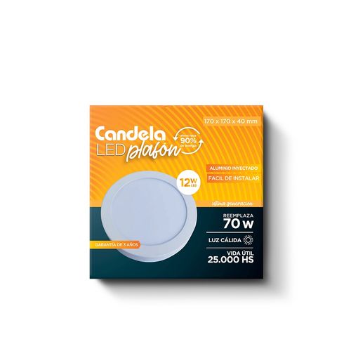 Plafón Led Redondo Base 12 W Cálido Blanco Candela