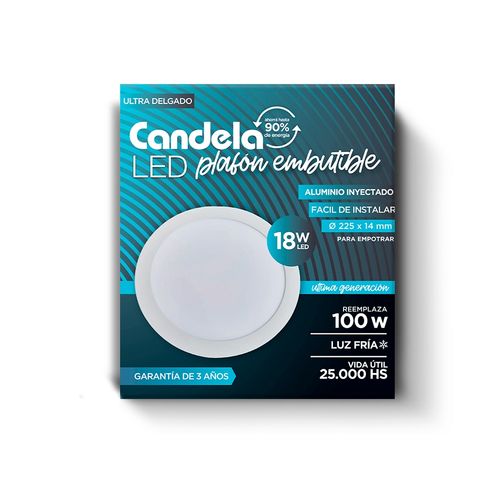 Plafón Led Redondo Embutible 18 W Fría Blanco Candela