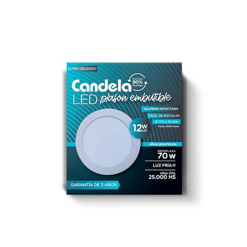 Plafón Led Redondo Embutible 12 W Fría Blanco Candela