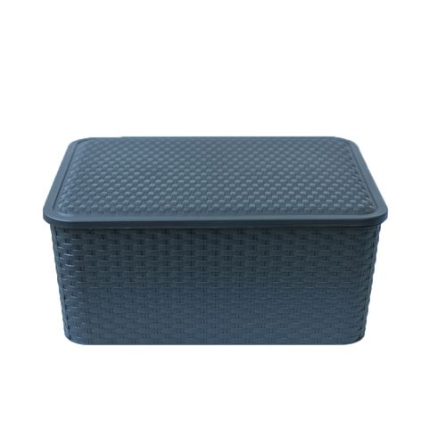 Navaris Cajas de plástico apilables - Set de 4x Caja de almacenaje con tapa  - 4x Cesto organizador para ropa armario baño cocina cajones - Gris :  : Hogar y cocina