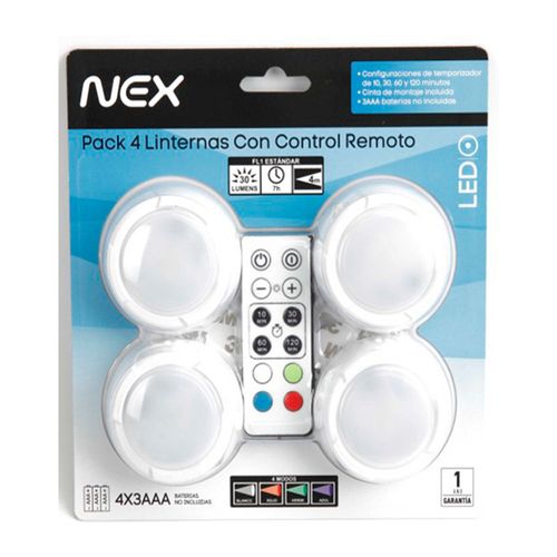 Pack 4 Linternas con Control Remoto Nex