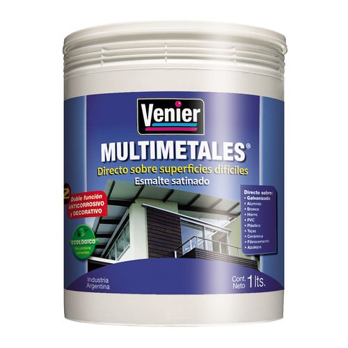 Esmalte Al Agua Multimetales Venier Gris Satinado x1Lt