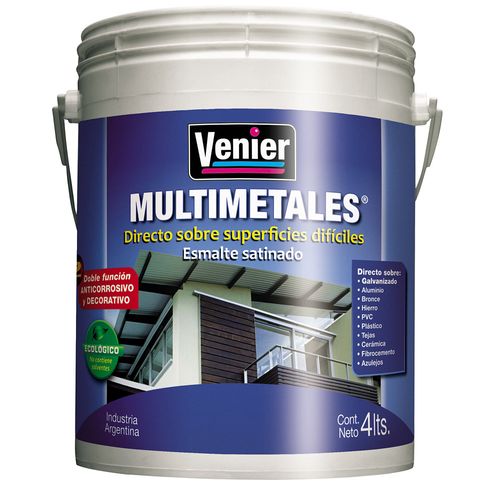 Esmalte Al Agua Multimetales Blanco Satinado x4Lts Venier