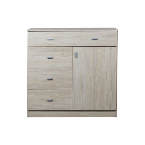 Cómoda 1 Puerta 4 Cajones 95X45X94Cm Fresno Blanco Ricchezze
