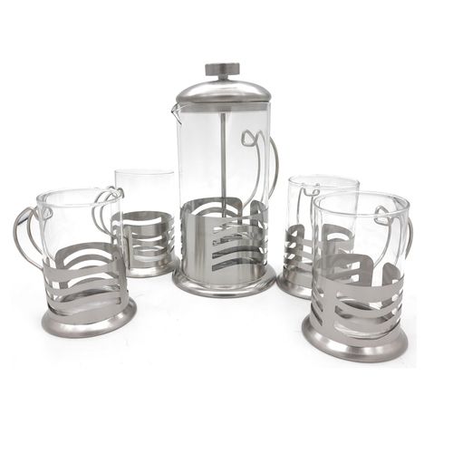 Cafetera 600 Ml+4 Jarros 200 Ml Base Acero Crystal Rock