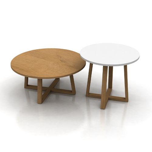 Set de Mesas de Living Cruz 60x55Cm y 75x35Cm Melamina Rovere Nodato/Blanco Muebles Gacela