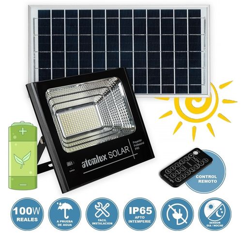 Proyector Solar Led 100 W Con Remoto + Batería Atomlux