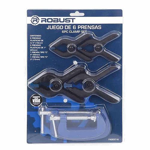 Juego De 6 Prensas 2-3/4" 2-1" 2" 3" Robust