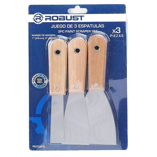 Juego de 3 Espátulas con Mango de Madera Robust
