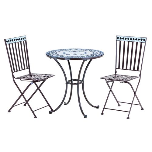 Set 2 Sillas + 1 Mesa Hierro Mosaico Bari Negro Outzen