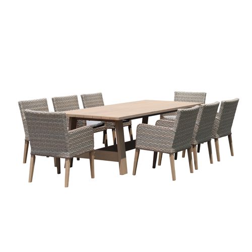 Set Comedor Madera/Rattan New Aruba 8 Personas