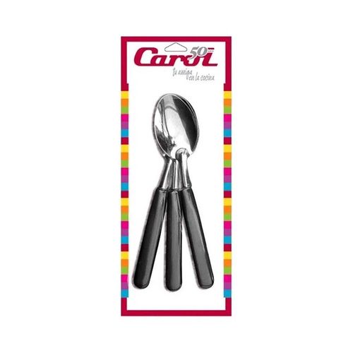 Cuchara Acero Inoxidable Mango Negro X 3 Un Carol