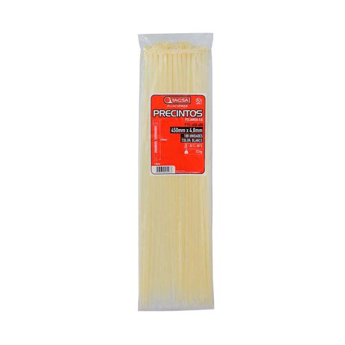 Precinto Nylon Blanco 450X4.8 Mm 55X40X21 Cm X 10 Un Tacsa