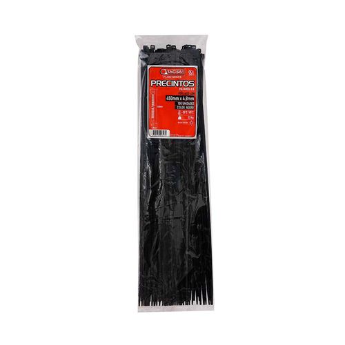 Precinto Nylon Negro 450X4.8 Mm 55X40X21Cm X 100 Un Tacsa