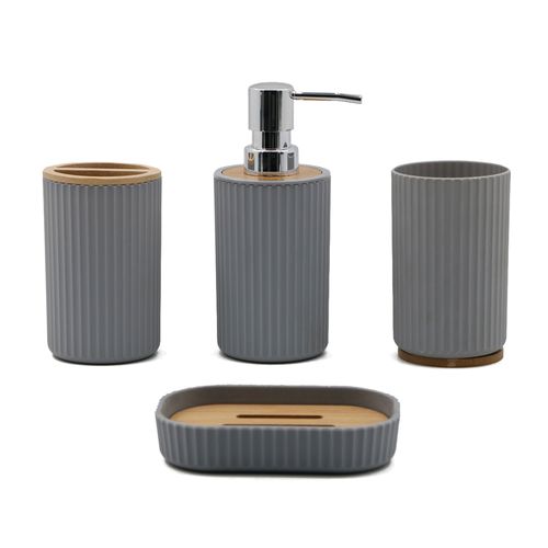 Set X4 Accesorios Baño Gris Con Líneas Dansk