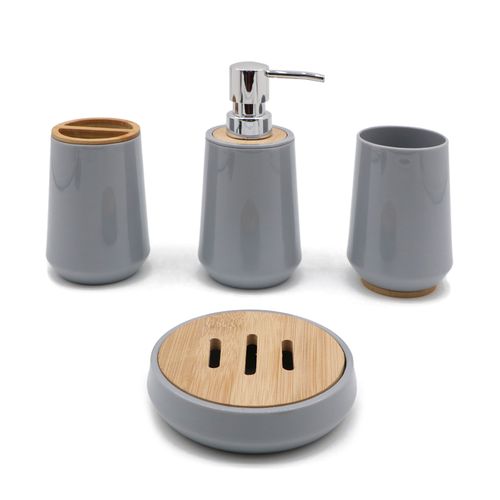 set x4 accesorios baño gris con bamboo