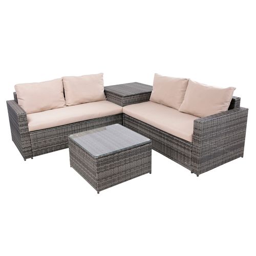 Set Living Rattan Guney Beige 4 Personas Outzen