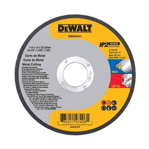 Disco De Corte 4 1/2 X 1 Mm Plano Hp Dewalt