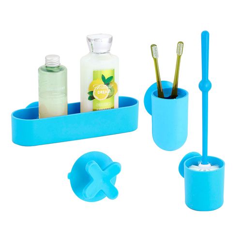 Pack Organizador Baño Con Succión Azul 4 U Cotidiana