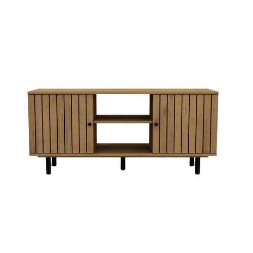 Rack para TV 120X40X55Cm Melamina Negro/Roble 2 Puertas Muebles Gacela