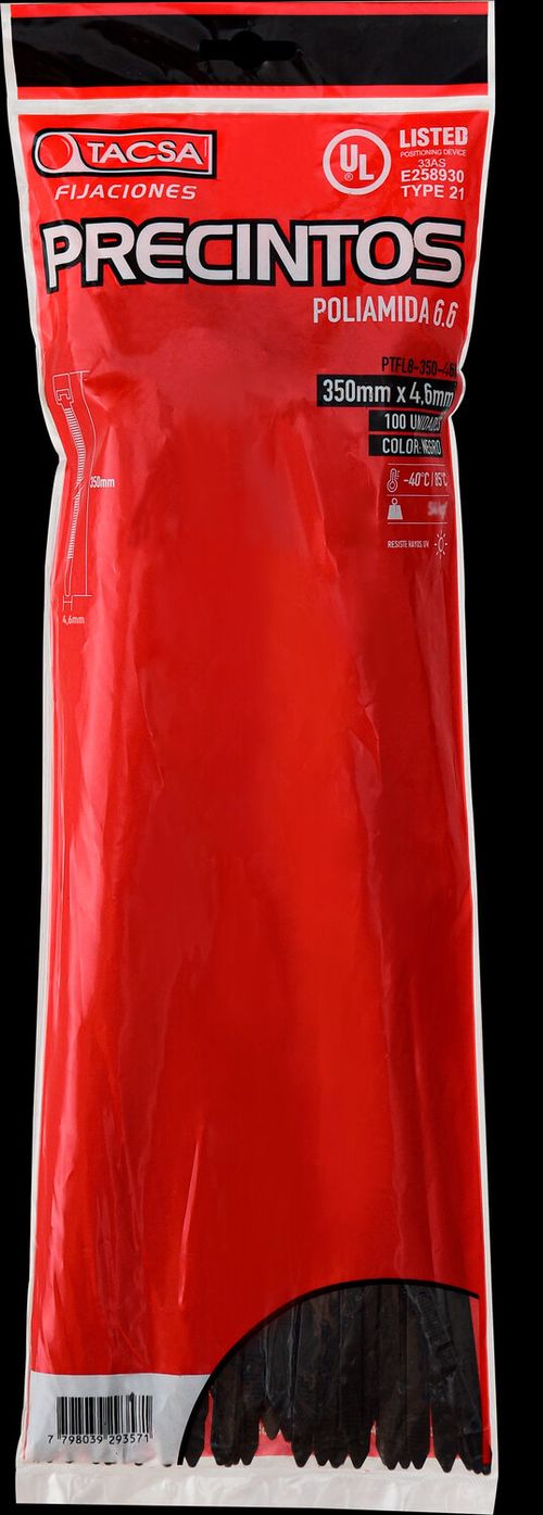 Precinto Nylon Negro 350X4.6 Mm 55X40X19Cm X 100 Un Tacsa