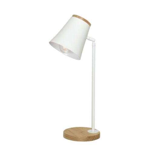 Lampara Escritorio Roma 1 Luz E27 Blanco Y Madera Carilux