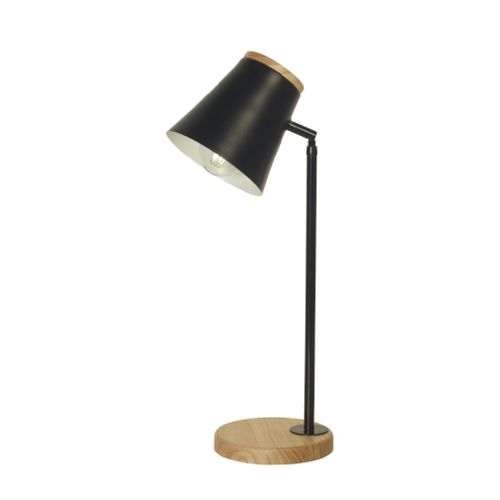 Lampara Escritorio Roma 1 Luz E27 Negro Y Madera Carilux